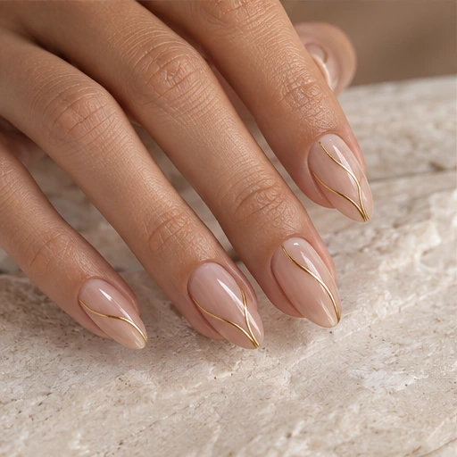 Nail art con líneas doradas